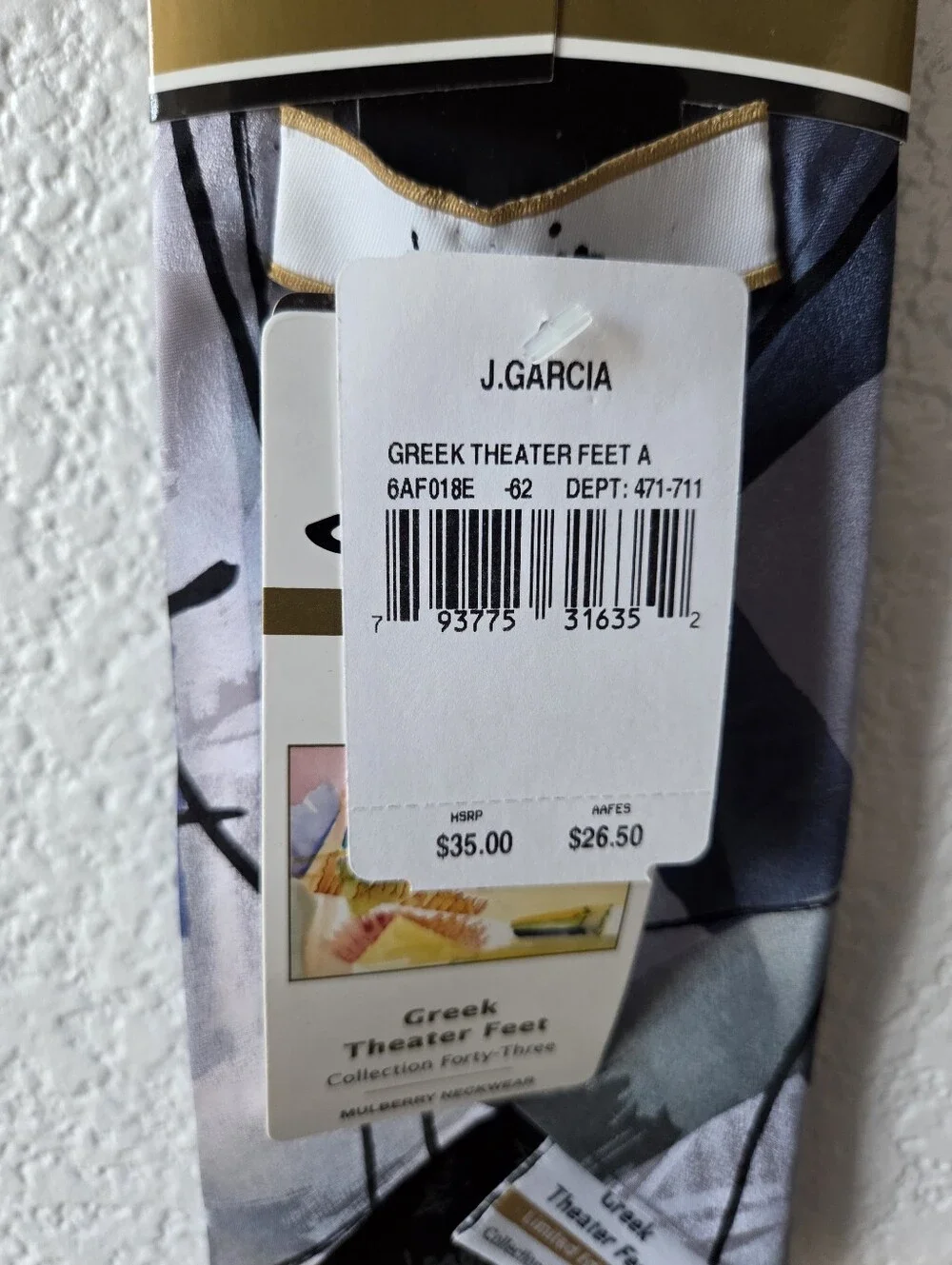 J. Garcia blue geometric abstract pattern tie 100% Silk